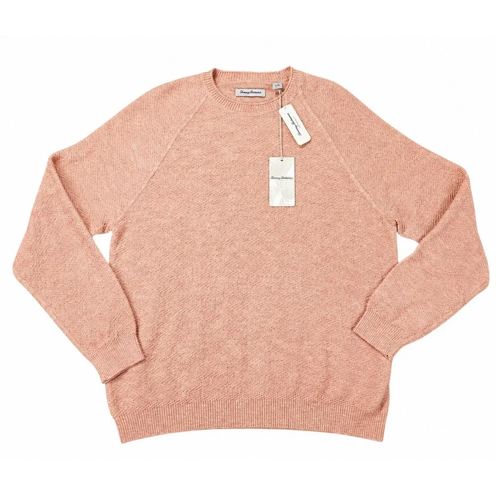 Tommy Bahama Soundscape Crew Sweater Men's Large Coral Orange Herringbone NWT